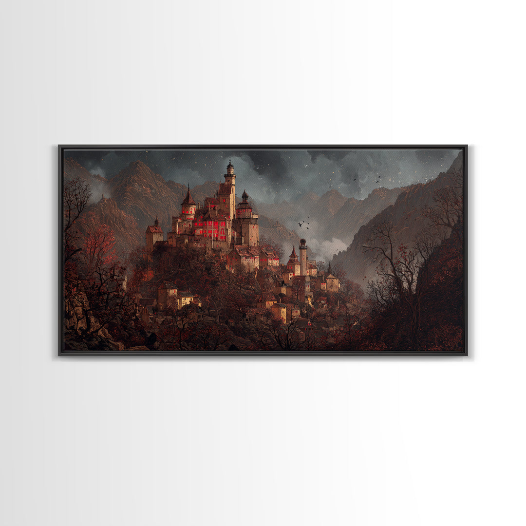 The Vampire Castle, Northern Renaissance Horror, Wide Panoramic Art, Gothic Horror Wall Art, Canvas Print, Halloween Wall Art