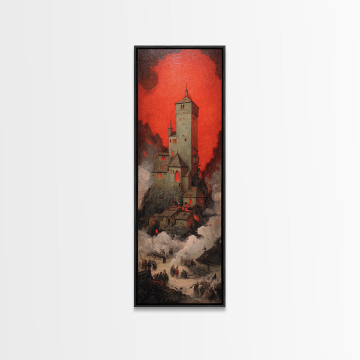 The Vampire Castle, Dark Renaissance Art, Tall Narrow Wall Art, Gothic Horror Wall Art, Framed Canvas Print, Halloween Wall Art