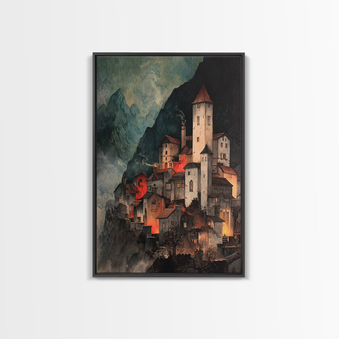 The Vampire Castle, Danse Macabre Art, Vertical Wall Art, Gothic Horror Wall Art, Framed Canvas Print, Halloween Decor