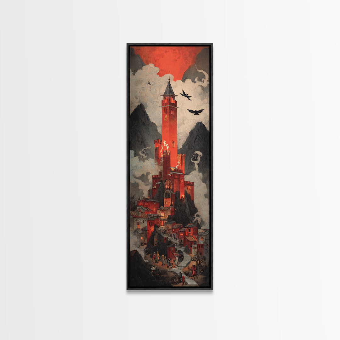 The Vampire Castle, Visionary Gothic Art, Tall Narrow Wall Art, Macabre Wall Art, Canvas Print, Halloween Wall Art