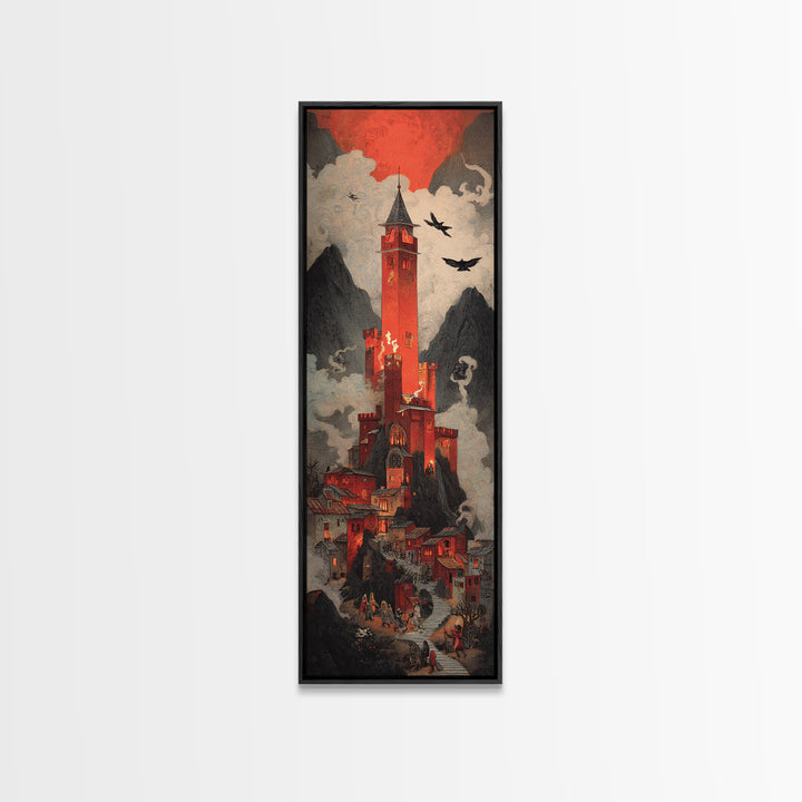 The Vampire Castle, Visionary Gothic Art, Tall Narrow Wall Art, Macabre Wall Art, Canvas Print, Halloween Wall Art