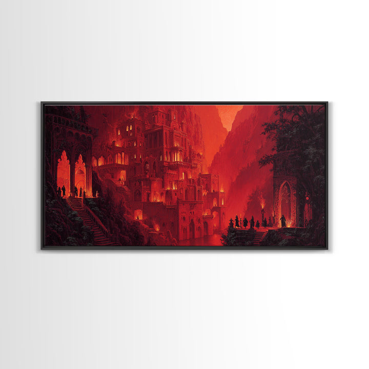 The Vampire Castle, Apocalyptic Romantic Art, Wide Panoramic Art, Dark Halloween Decor, Canvas Print, Halloween Wall Art, Horror Wall Art