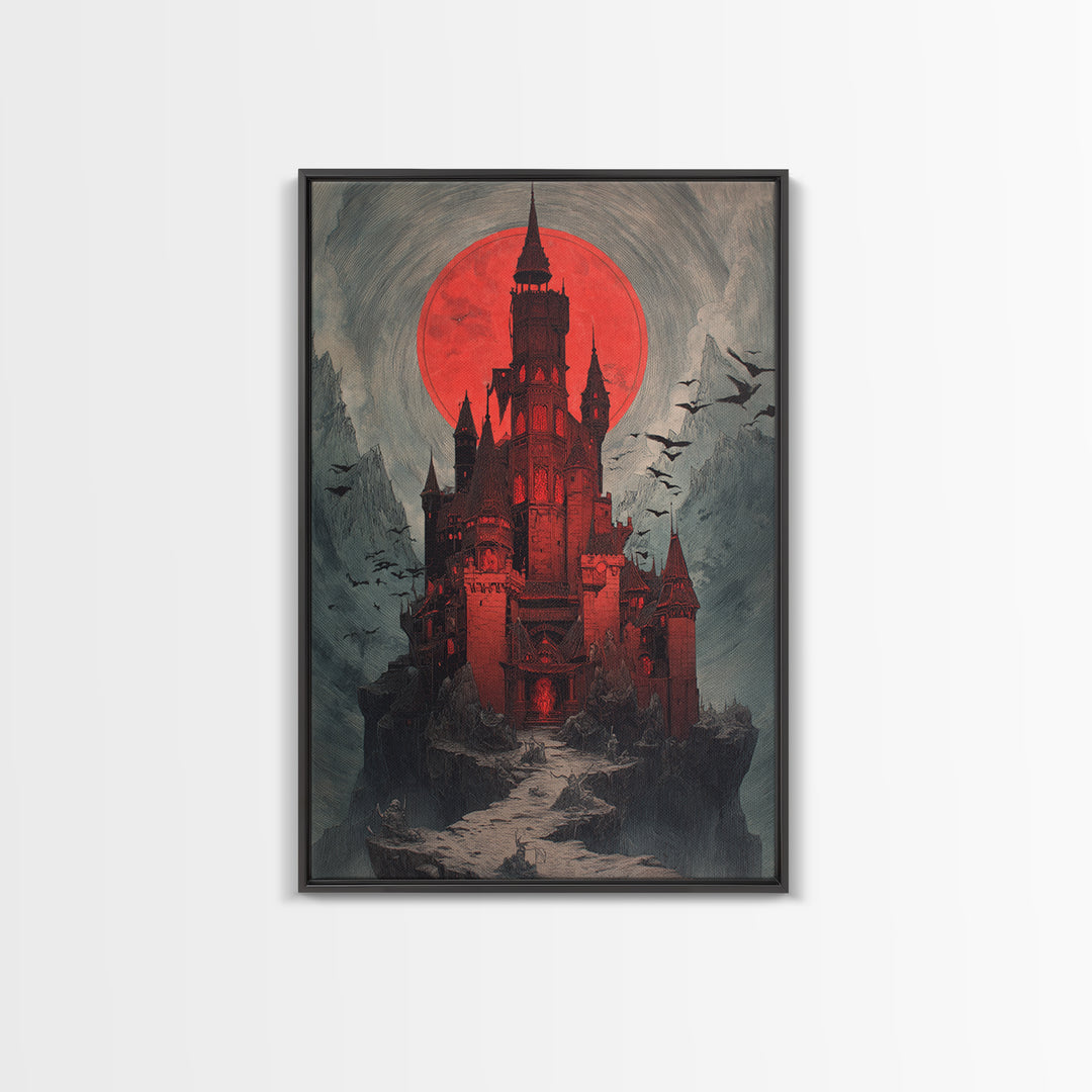 The Vampire Castle, Decadent Gothic Art, Vertical Wall Art, Dark Fantasy Wall Art, Framed Canvas Print, Halloween Wall Art