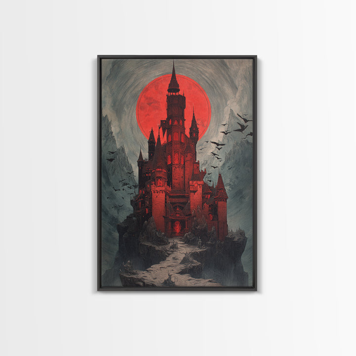 The Vampire Castle, Decadent Gothic Art, Vertical Wall Art, Dark Fantasy Wall Art, Framed Canvas Print, Halloween Wall Art