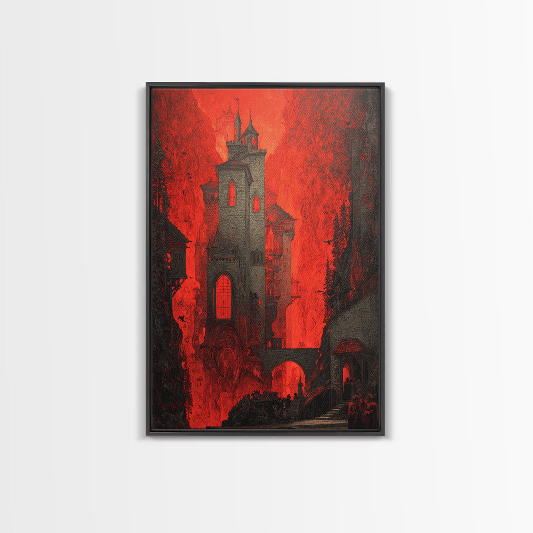 The Vampire Castle, Dark Symbolist Art, Vertical Wall Art, Dark Halloween Decor, Canvas Print, Halloween Wall Art, Horror Wall Art