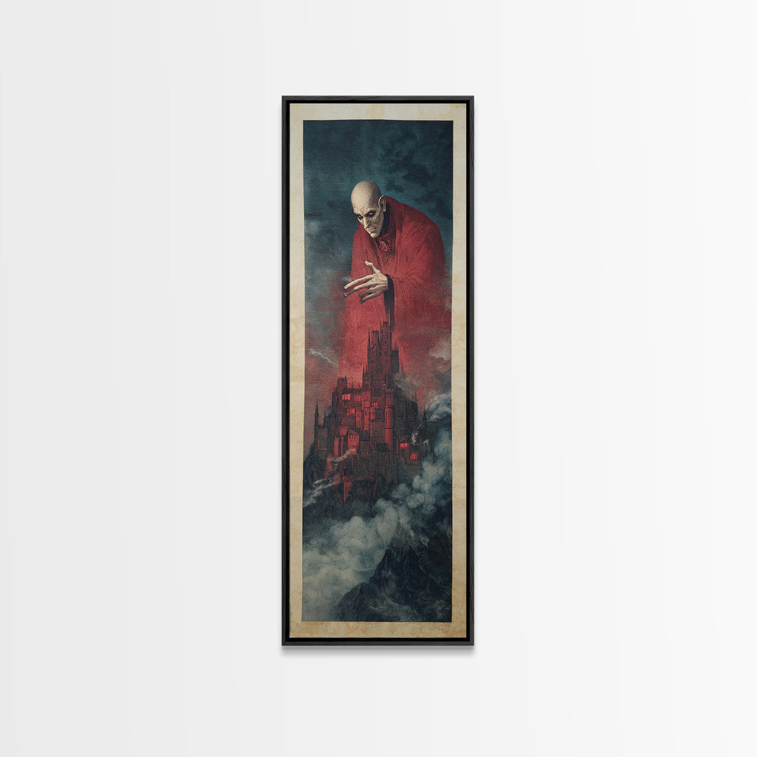 The Vampire Castle, Symbolist Etching Art, Tall Narrow Wall Art, Gothic Horror Wall Art, Framed Canvas Print, Halloween Wall Art