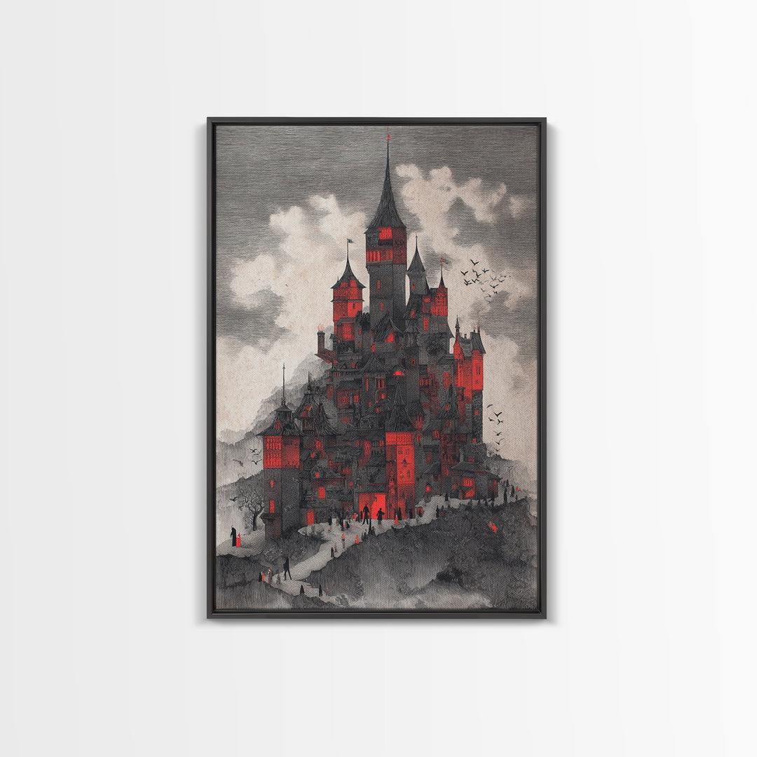 The Vampire Castle, Victorian Macabre Art, Vertical Wall Art, Gothic Horror Wall Art, Framed Canvas Print, Halloween Wall Art