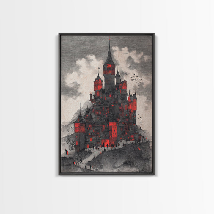 The Vampire Castle, Victorian Macabre Art, Vertical Wall Art, Gothic Horror Wall Art, Framed Canvas Print, Halloween Wall Art