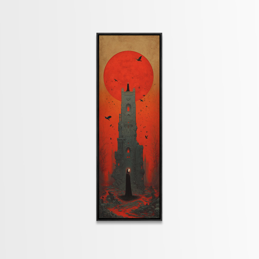 The Vampire Castle, Surreal Apocalyptic Art, Tall Narrow Wall Art, Dark Fantasy Wall Art, Canvas Print, Halloween Wall Art