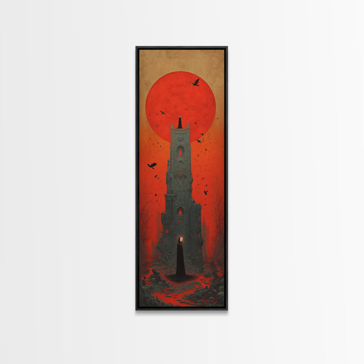 The Vampire Castle, Surreal Apocalyptic Art, Tall Narrow Wall Art, Dark Fantasy Wall Art, Canvas Print, Halloween Wall Art