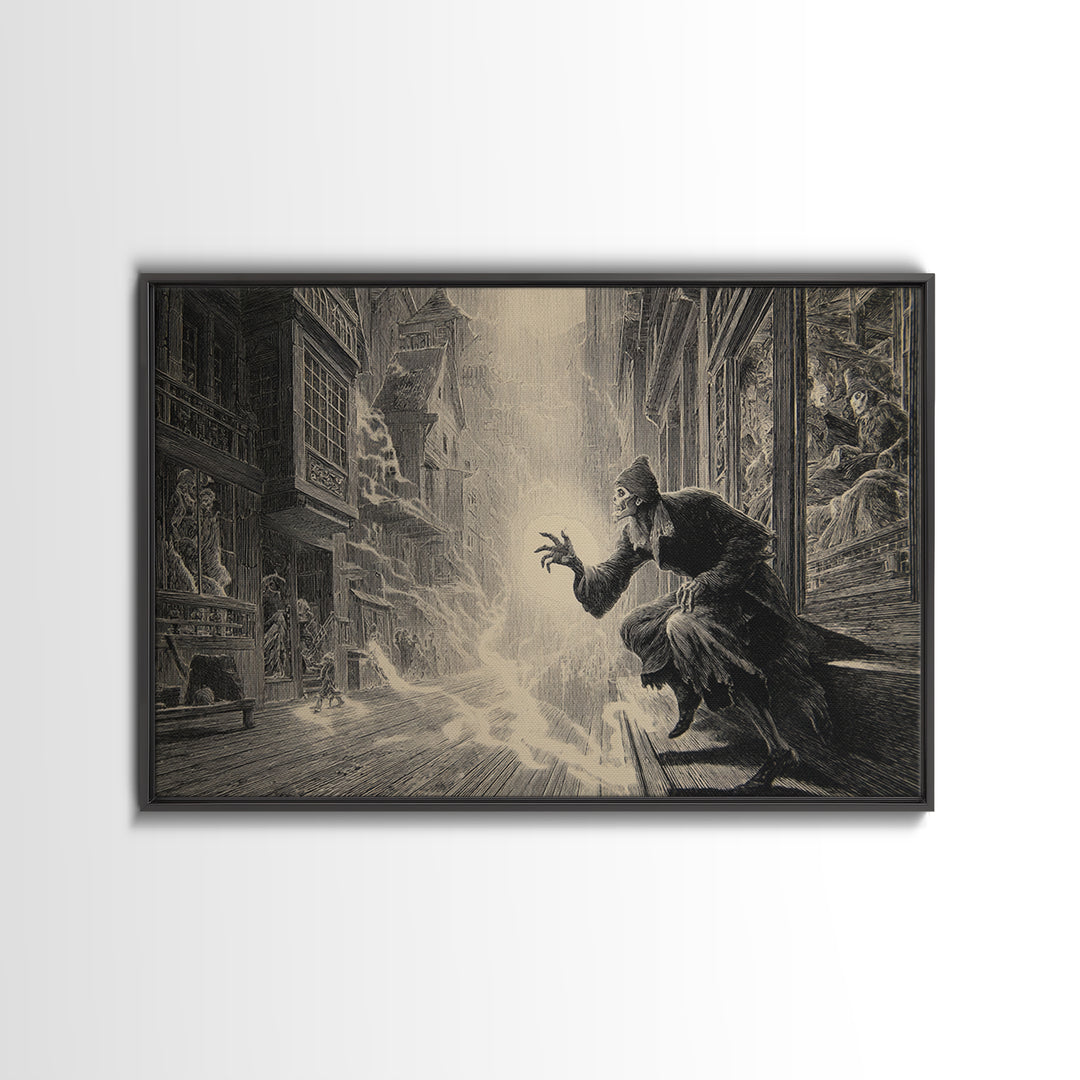 The Ghost Town Main Street, Gothic Engraving Art, Landscape Wall Art, Macabre Wall Art, Canvas Print, Halloween Wall Art