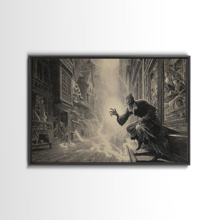 The Ghost Town Main Street, Gothic Engraving Art, Landscape Wall Art, Macabre Wall Art, Canvas Print, Halloween Wall Art