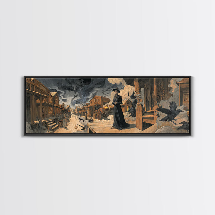 The Ghost Town Main Street, Dark Renaissance Art, Extra Wide Wall Art, Dark Fantasy Wall Art, Framed Canvas Print
