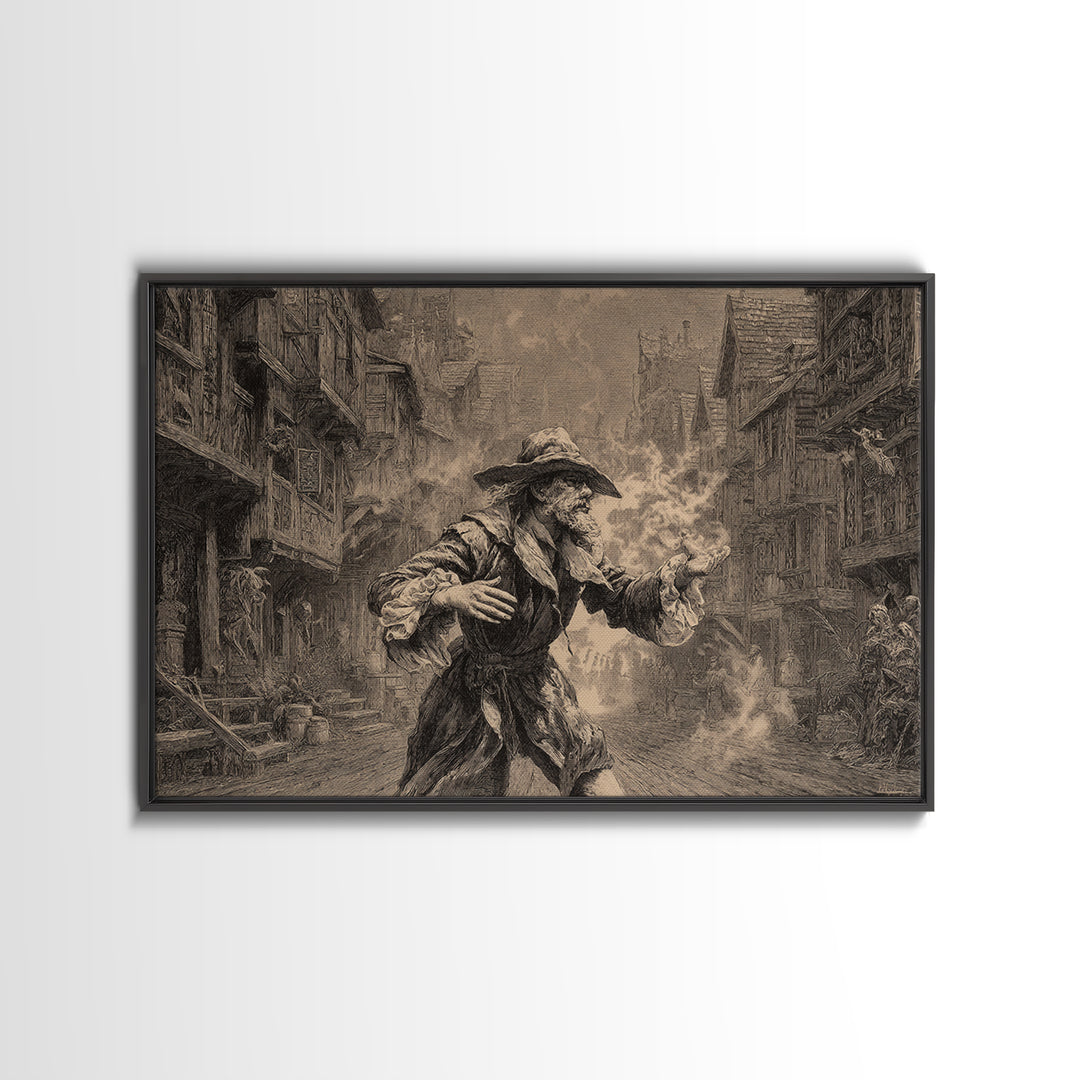 The Ghost Town Main Street, Baroque Witchcraft Art, Landscape Wall Art, Dark Halloween Decor, Canvas Print, Halloween Wall Art
