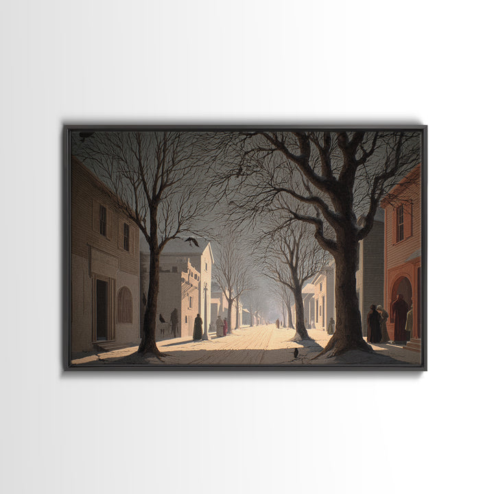 The Ghost Town Main Street, Romantic Gothic Landscape, Landscape Wall Art, Dark Halloween Decor, Canvas Print, Halloween Wall Art