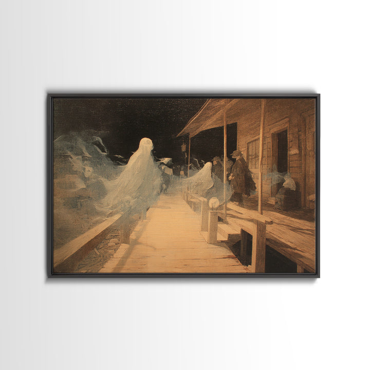 The Ghost Town Main Street, Symbolist Dream Art, Landscape Wall Art, Macabre Wall Art, Framed Canvas Print, Halloween Wall Art
