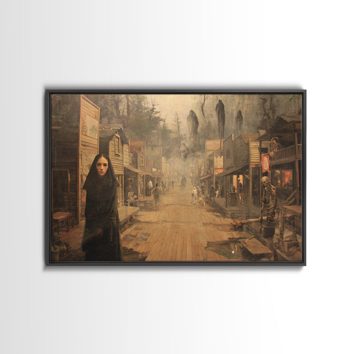 The Ghost Town Main Street, Symbolist Gothic Landscape, Landscape Wall Art, Macabre Wall Art, Framed Canvas Print, Halloween Wall Art