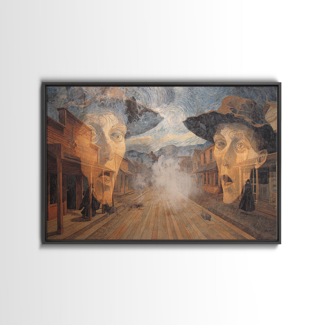 The Ghost Town Main Street, Expressionist Gothic Art, Landscape Wall Art, Dark Halloween Decor, Canvas Print, Halloween Wall Art