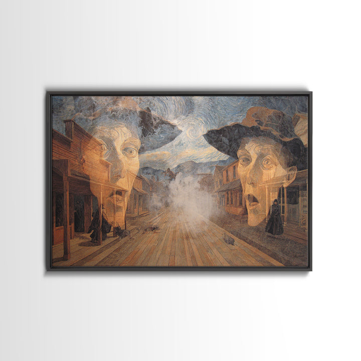 The Ghost Town Main Street, Expressionist Gothic Art, Landscape Wall Art, Dark Halloween Decor, Canvas Print, Halloween Wall Art