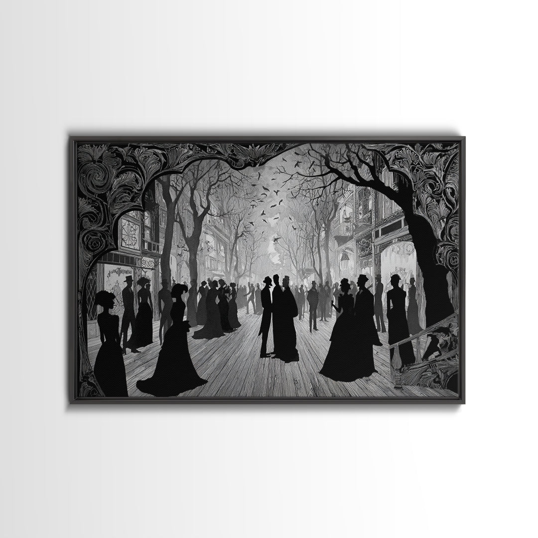 The Ghost Town Main Street, Decadent Line Art, Landscape Wall Art, Dark Fantasy Wall Art, Canvas Print, Halloween Wall Art