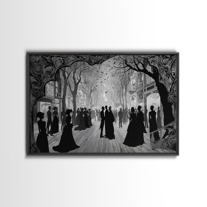 The Ghost Town Main Street, Decadent Line Art, Landscape Wall Art, Dark Fantasy Wall Art, Canvas Print, Halloween Wall Art