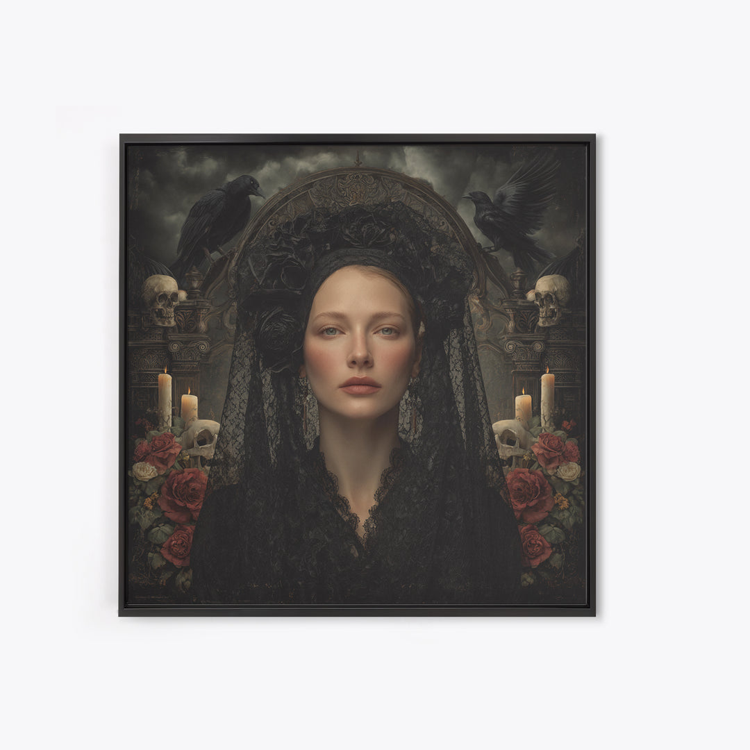 Gothic Woman Portrait Framed Canvas Print, Dark Art, Art Print, Living Room Decor, Fine Art, Nocturne, Halloween Art, DAR-1x1-28
