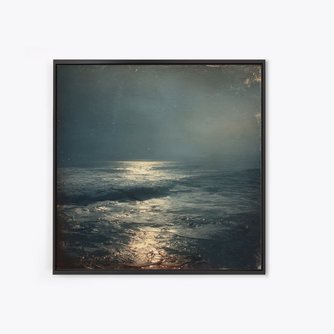 Stormy Sea under a Nearly Black Sky Framed Canvas Print, Dark Art, Textured Painting, Living Room Decor, Fine Art, Nocturne, DAR-1x1-29