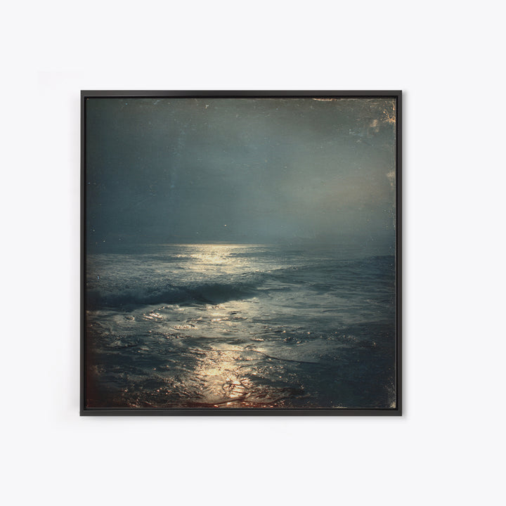 Stormy Sea under a Nearly Black Sky Framed Canvas Print, Dark Art, Textured Painting, Living Room Decor, Fine Art, Nocturne, DAR-1x1-29