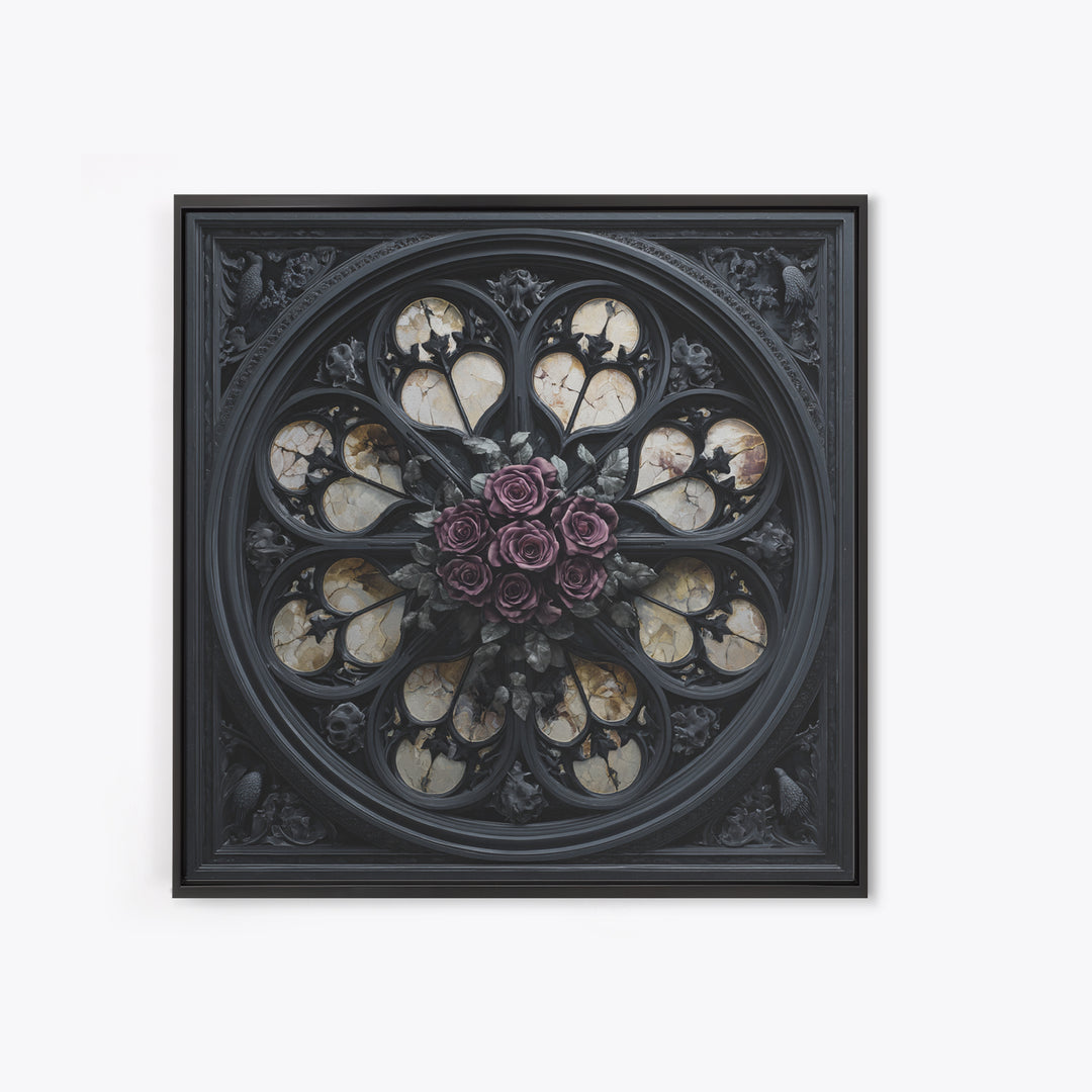 Gothic Cathedral Window Framed Canvas Print, Dark Art, Room Decor, Living Room Decor, Fine Art, Nocturne, Digital Art, DAR-1x1-40