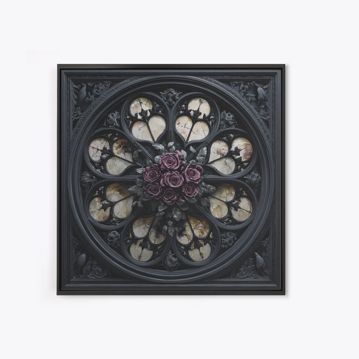 Gothic Cathedral Window Framed Canvas Print, Dark Art, Room Decor, Living Room Decor, Fine Art, Nocturne, Digital Art, DAR-1x1-40