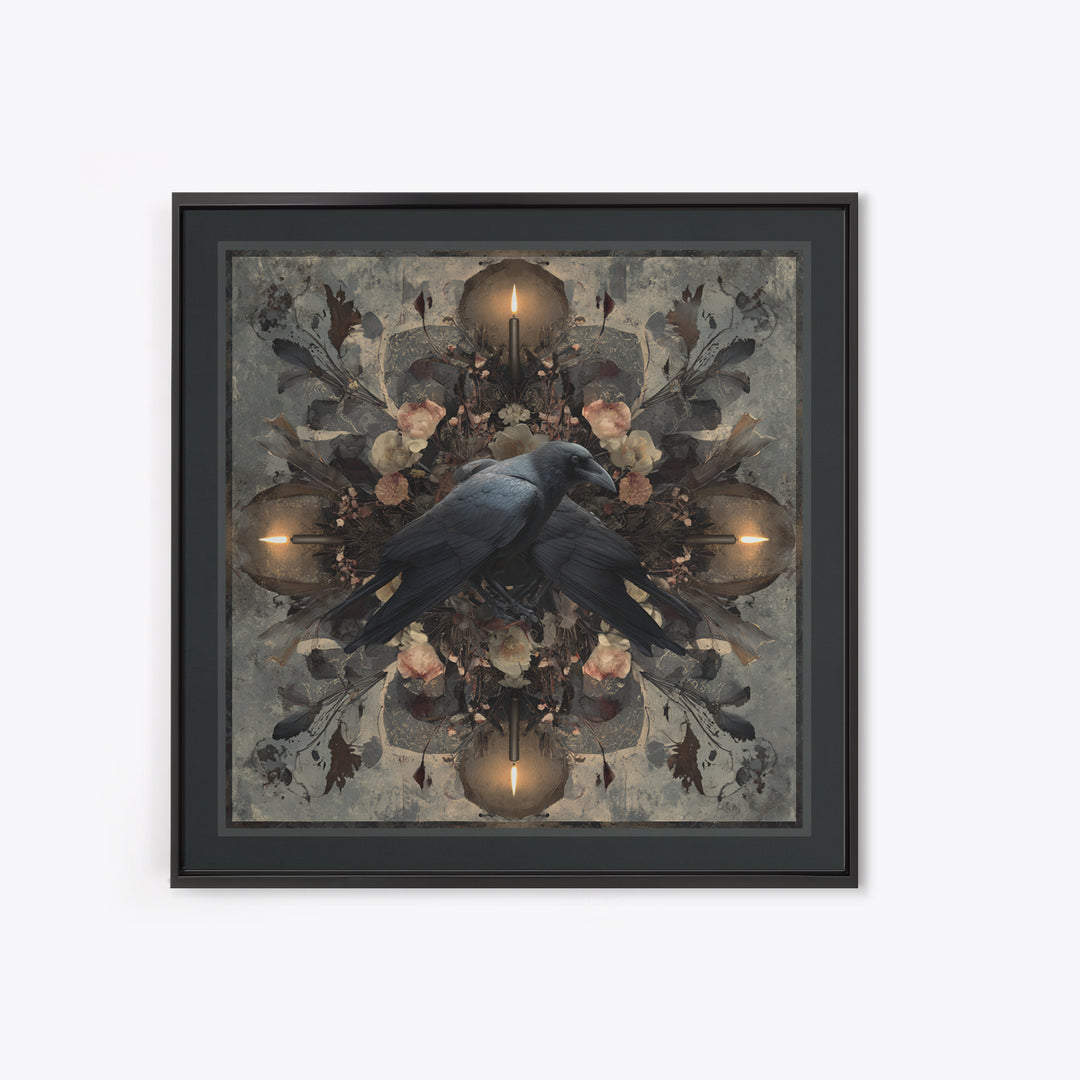 Silent Graveyard with Blue Moon Haze Framed Canvas Print, Dark Art, Halloween Decoration, Living Room Decor, Abstract Art, DAR-1x1-42