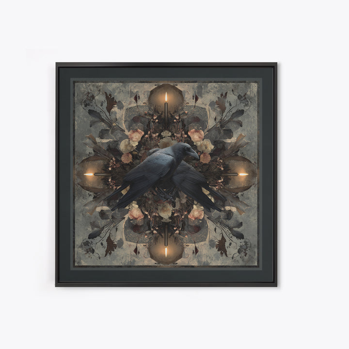 Silent Graveyard with Blue Moon Haze Framed Canvas Print, Dark Art, Halloween Decoration, Living Room Decor, Abstract Art, DAR-1x1-42