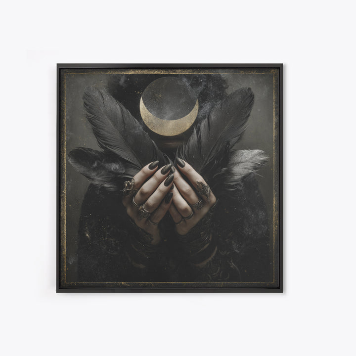 Occult Celestial Hands Framed Canvas Print, Dark Art, Horror Decor, Living Room Decor, Fine Art, Nocturne, Statement Artwork, DAR-1x1-68