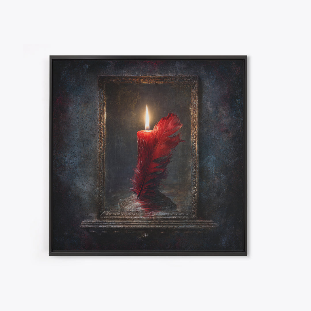 Candle Flame Reflecting Framed Canvas Print, Dark Art, Halloween Decoration, Living Room Decor, Abstract Art, Nocturne, DAR-1x1-72