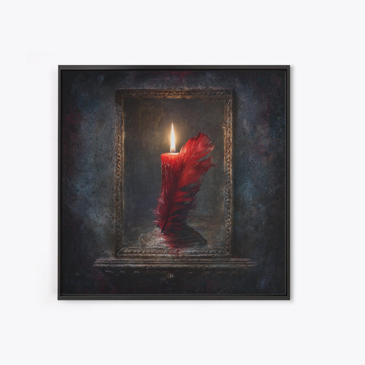 Candle Flame Reflecting Framed Canvas Print, Dark Art, Halloween Decoration, Living Room Decor, Abstract Art, Nocturne, DAR-1x1-72