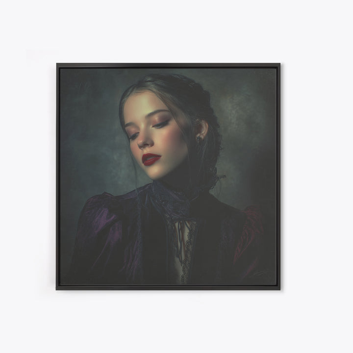 Vampire Inspired Portrait with Pale Dramatic Light Canvas Print, Dark Art, Minimalist Decor, Living Room Decor, Nocturne, DAR-1x1-85