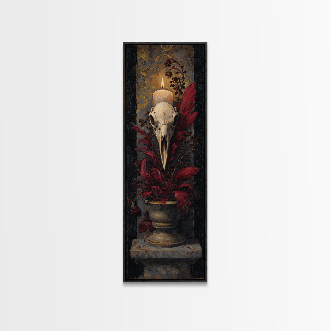 Baroque Skull and Red Velvet Vanitas Canvas Print, Dark Art, Weird Art, Living Room Decor, Fine Art, Nocturne, DAR-1x3-22