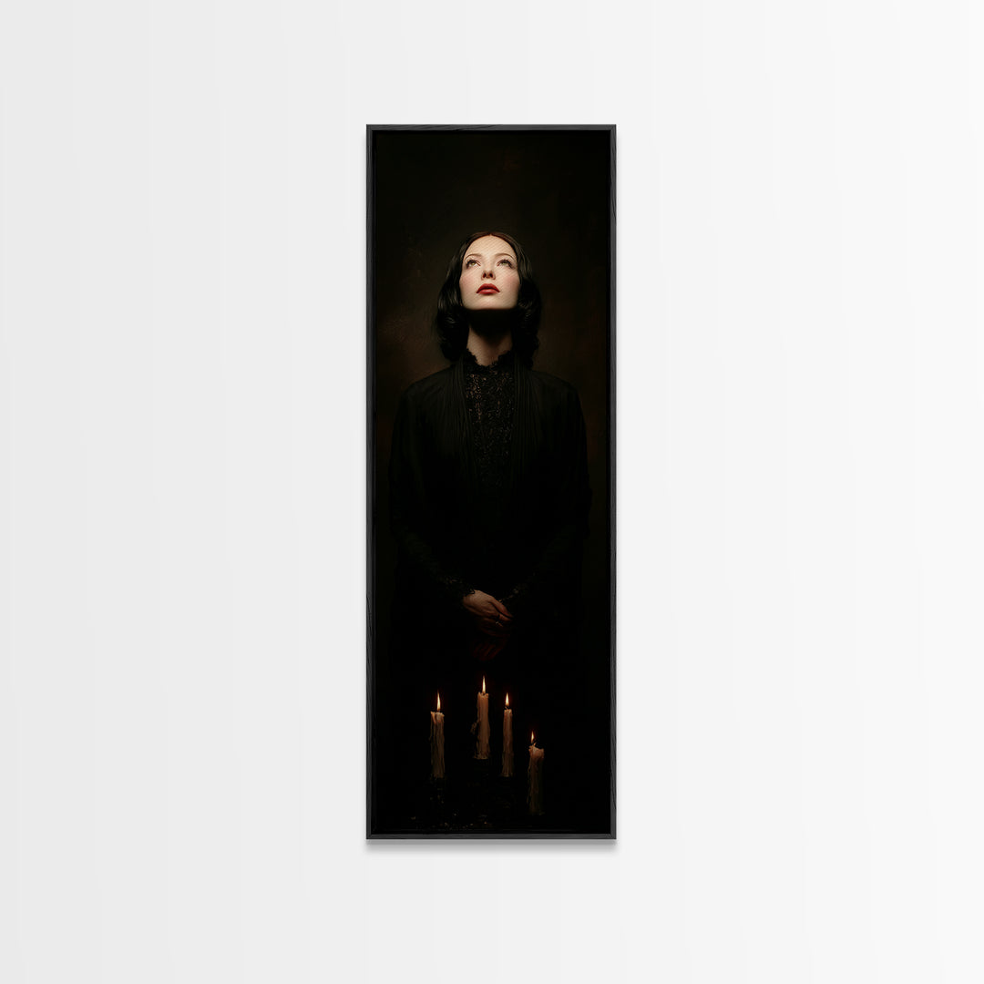 Vampire Inspired Portrait with Pale Dramatic Light Canvas Print, Dark Art, Dark Academia, Living Room Decor, Oil Painting, DAR-1x3-25