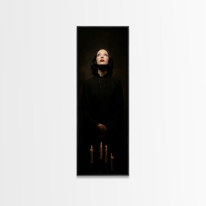 Vampire Inspired Portrait with Pale Dramatic Light Canvas Print, Dark Art, Dark Academia, Living Room Decor, Oil Painting, DAR-1x3-25