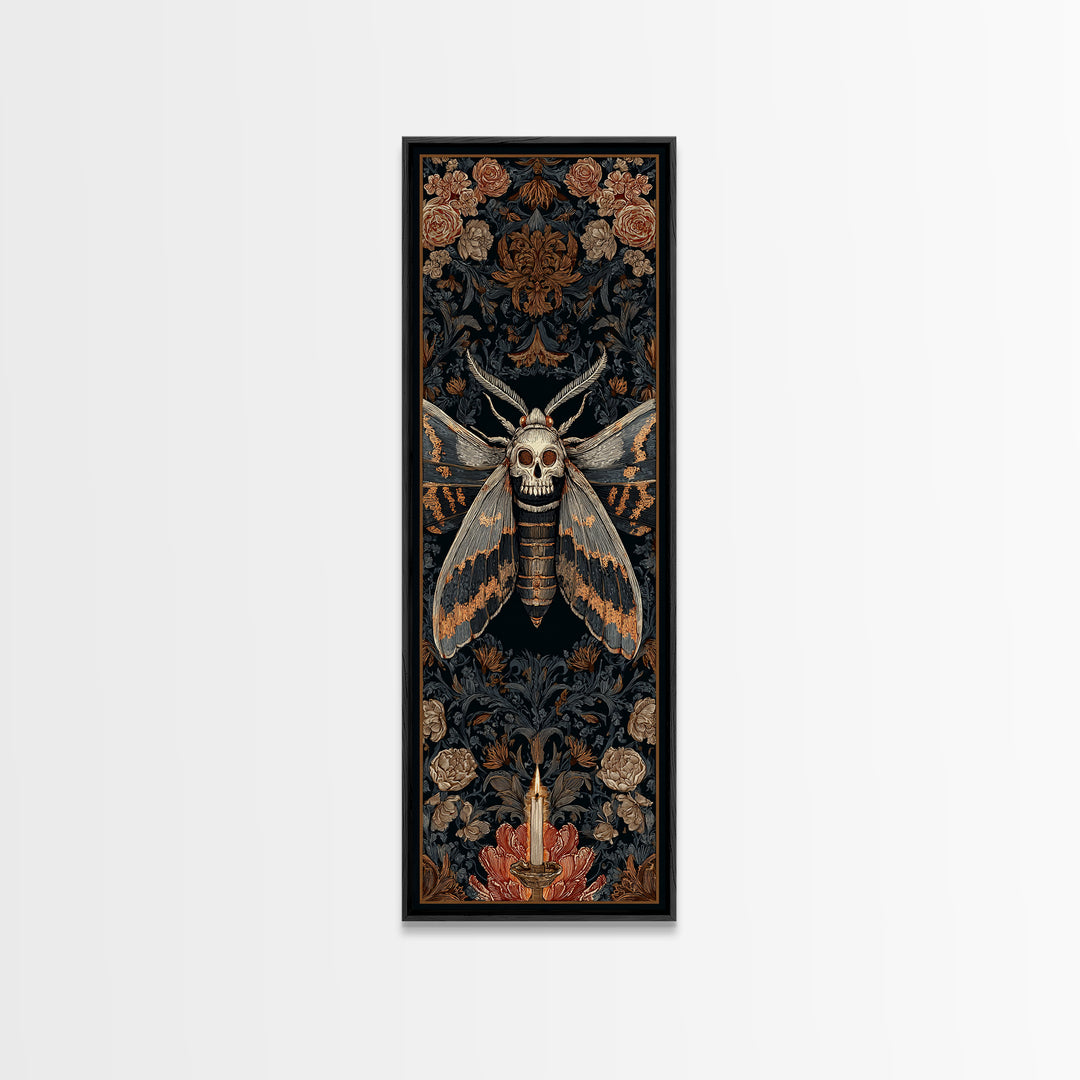 Moth with Skull Pattern on Black Ground Canvas Print, Dark Art, Printable Art, Living Room Decor, Oil Painting, Nocturne, DAR-1x3-27