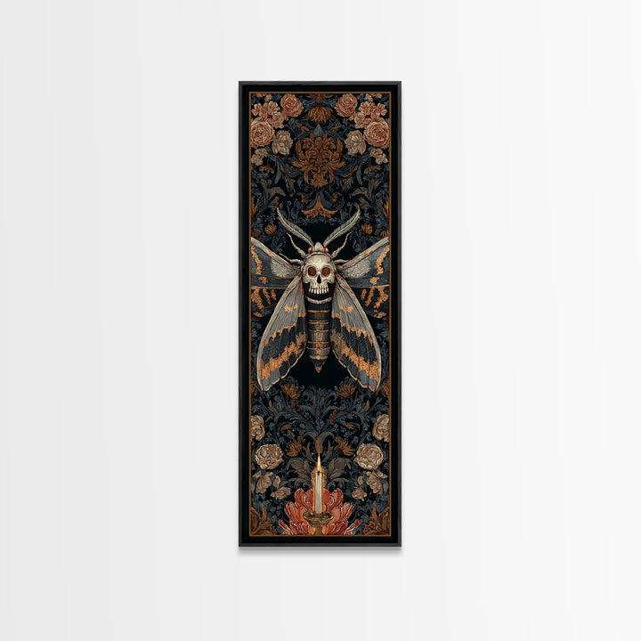 Moth with Skull Pattern on Black Ground Canvas Print, Dark Art, Printable Art, Living Room Decor, Oil Painting, Nocturne, DAR-1x3-27