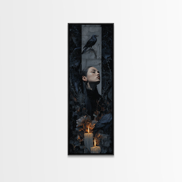 Silent Graveyard with Blue Moon Haze Framed Canvas Print, Dark Art, Horror Wall Art, Living Room Decor, Oil Painting, Nocturne, DAR-1x3-30