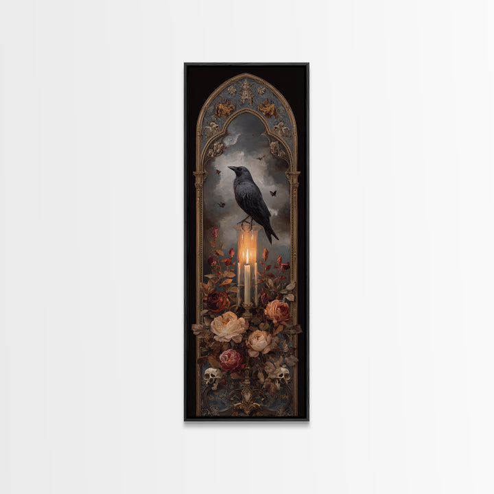 Candle Flame Reflecting Framed Canvas Print, Dark Art, Print, Living Room Decor, Nocturne, Moody Wall Art, Halloween Art, DAR-1x3-36