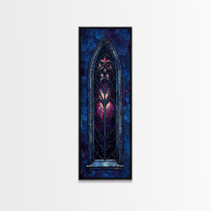 Gothic Cathedral Window Framed Canvas Print, Dark Art, Minimalist Decor, Living Room Decor, Fine Art, Nocturne, Oil Painting, DAR-1x3-4
