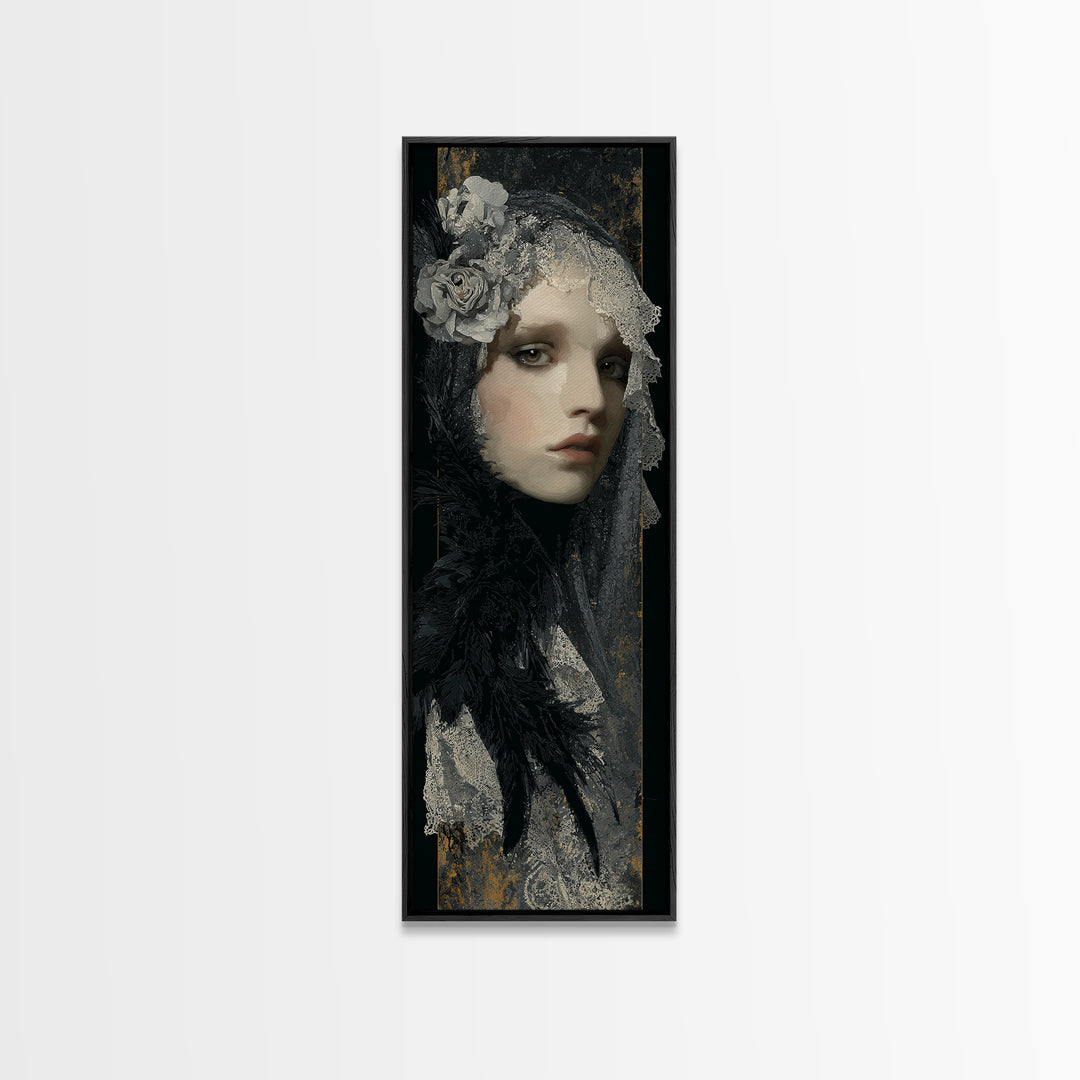 Gothic Woman Portrait Canvas Print, Dark Art, Original Art, Living Room Decor, Fine Art, Nocturne, Halloween Decoration, DAR-1x3-40