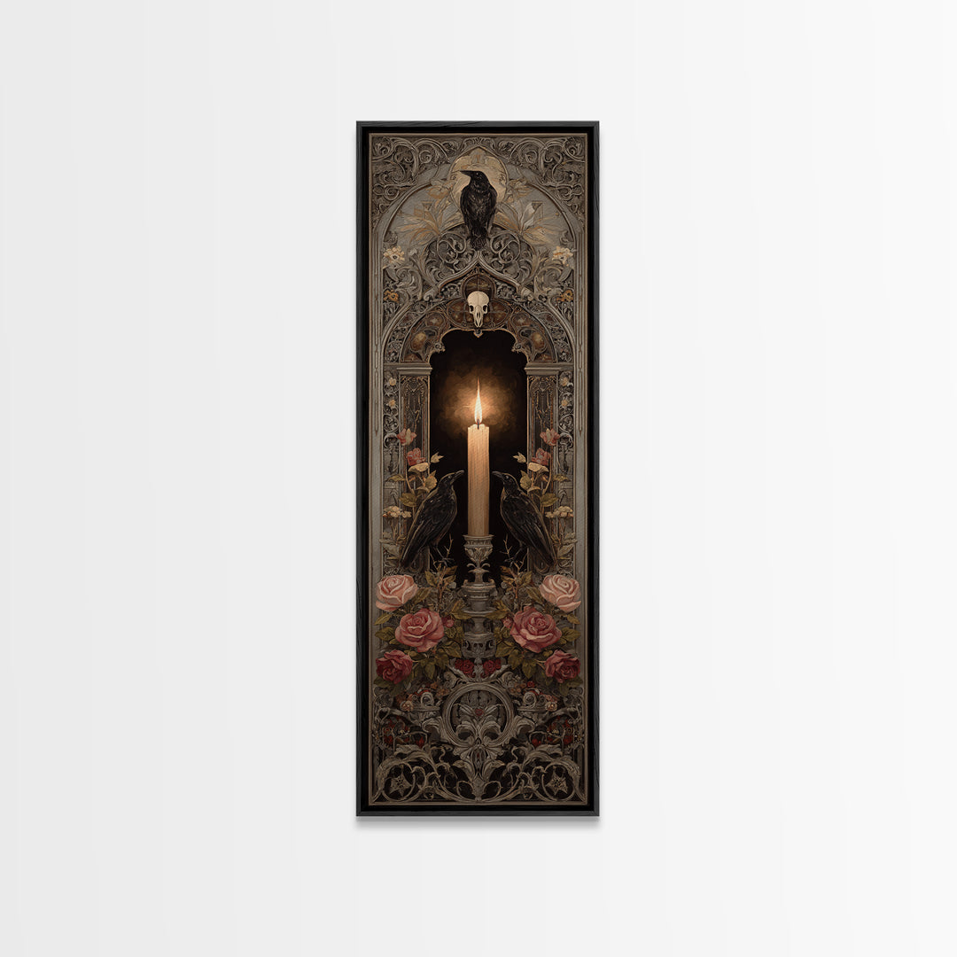 Candle Flame Reflecting Framed Canvas Print, Dark Art, Gothic Wall Art, Living Room Decor, Fine Art, Nocturne, Spooky Decor, DAR-1x3-84