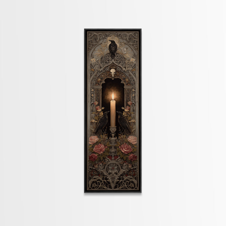 Candle Flame Reflecting Framed Canvas Print, Dark Art, Gothic Wall Art, Living Room Decor, Fine Art, Nocturne, Spooky Decor, DAR-1x3-84