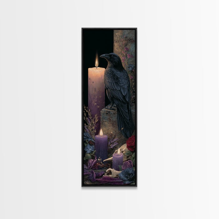 Witchy Still Life of Herbs Candles and Framed Canvas Print, Dark Art, Living Room Decor, Fine Art, Nocturne, Luxury Decor, DAR-1x3-92