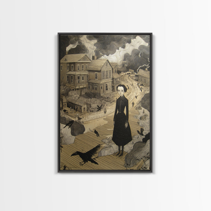 The Ghost Town Main Street, Victorian Macabre Art, Vertical Wall Art, Dark Halloween Decor, Canvas Print, Halloween Wall Art