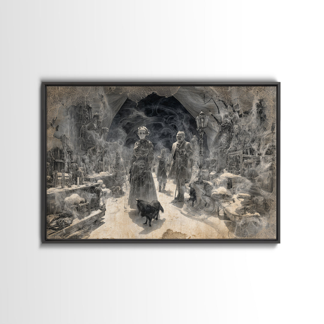The Ghost Town Main Street, Biomechanical Horror Art, Landscape Wall Art, Gothic Horror Wall Art, Framed Canvas Print, Halloween Wall Art